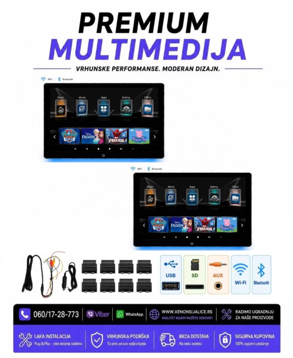 MONITORI ZA DECU U NASLONU ZA GLAVU 10 INCA ANDROID MULTIMEDIJA ZA DECU