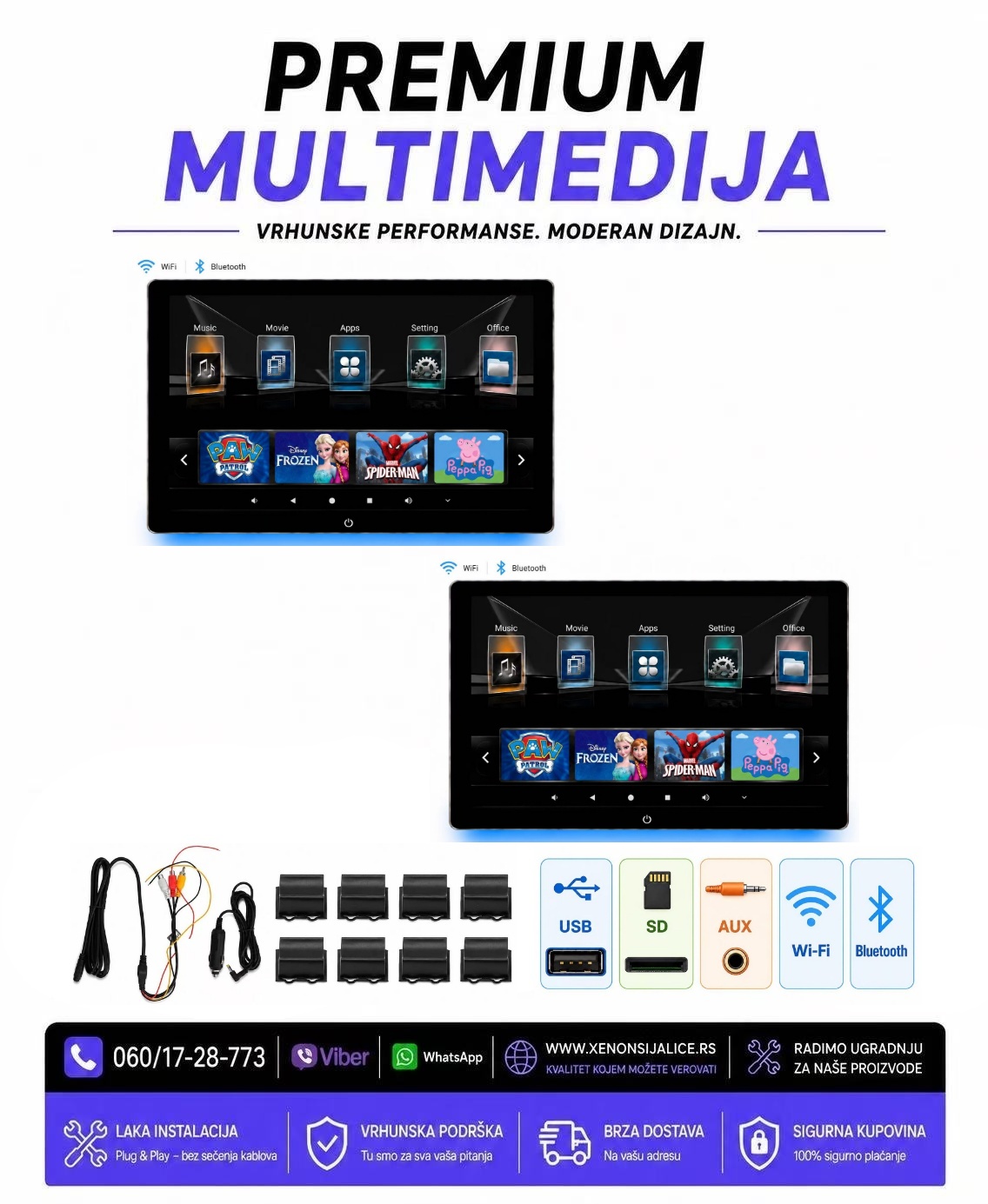 MONITORI ZA DECU U NASLONU ZA GLAVU 10 INCA ANDROID MULTIMEDIJA ZA DECU