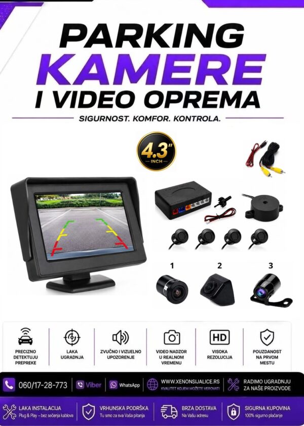 PARKING KAMERA,MONITOR I PARKING SENZORI SET 4,3 INCA MODEL 2