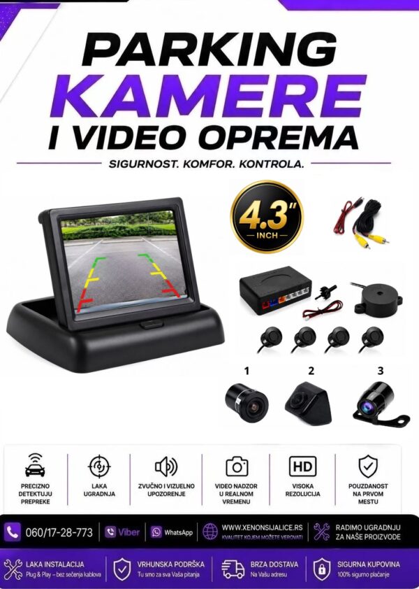 PARKING KAMERA,MONITOR I PARKING SENZORI SET 4,3 INCA MODEL 3