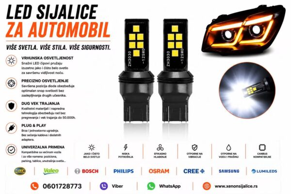 LED SIJALICE T20/7443/W21-5 BELA BOJA SET 2 KOMADA CAN BUS