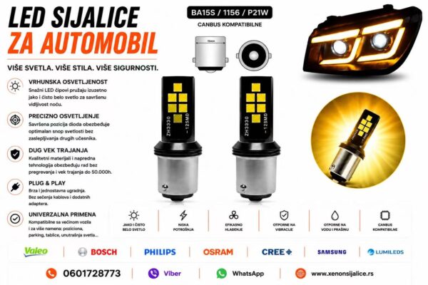 LED SIJALICE P21/1156/BA15S NA NAVRTANJE NARANDZASTA BOJA SET 2 KOMADA CAN BUS
