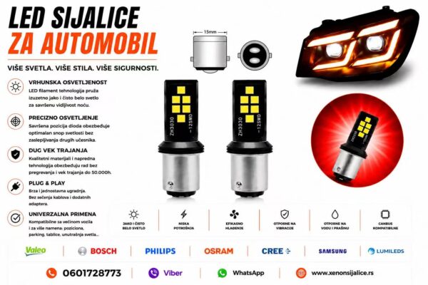 LED SIJALICE P21-5/1157/BA15D NA NAVRTANJE CRVENA BOJA SET 2 KOMADA CAN BUS
