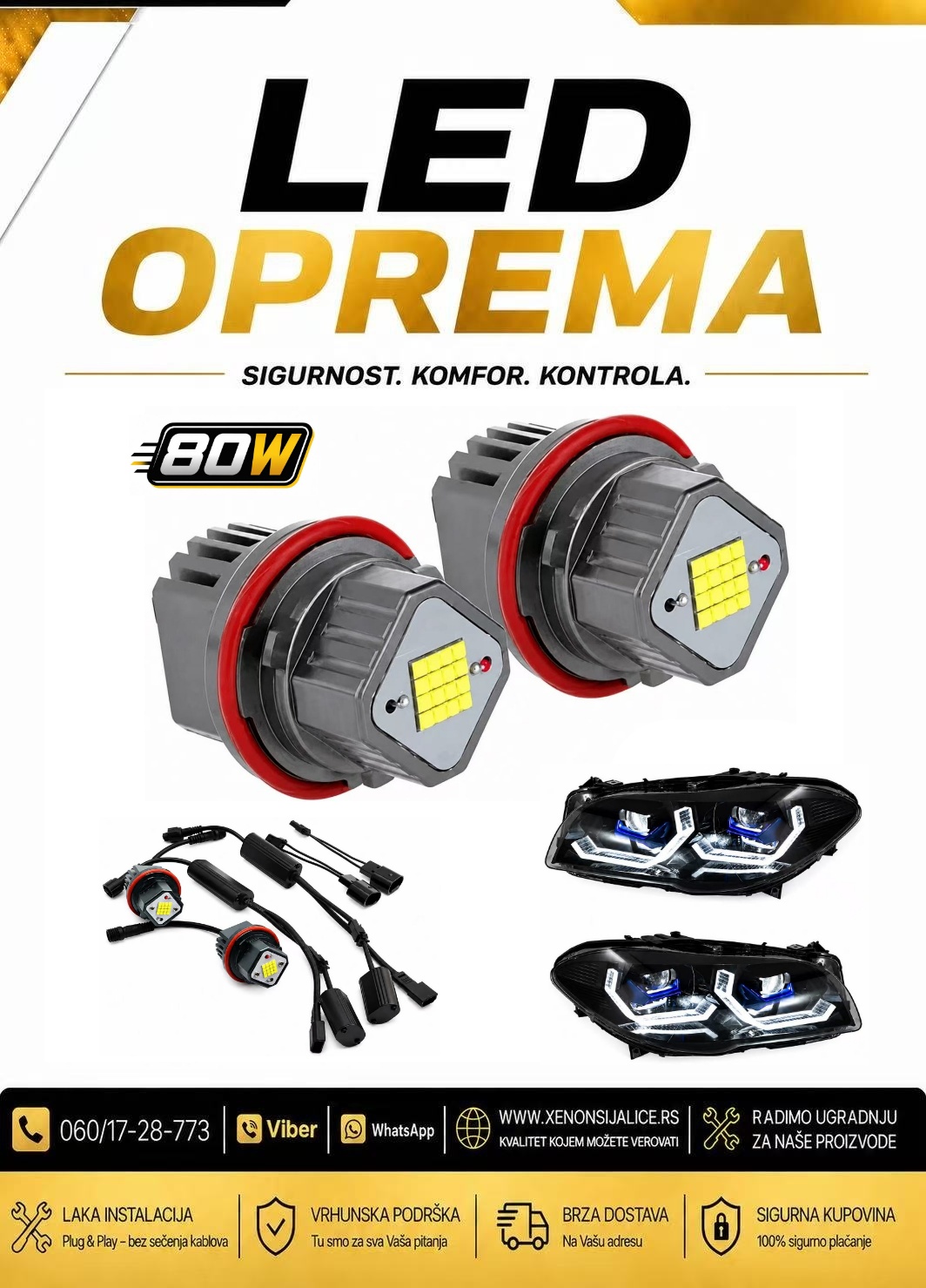 BMW ANGEL EYE LED SIJALICE ZA FABRICKE PRSTENOVE BELA BOJA 80W