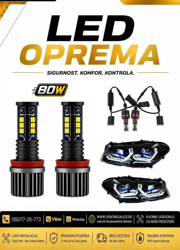 BMW ANGEL EYE LED SIJALICE ZA FABRICKE PRSTENOVE BELA BOJA 80W
