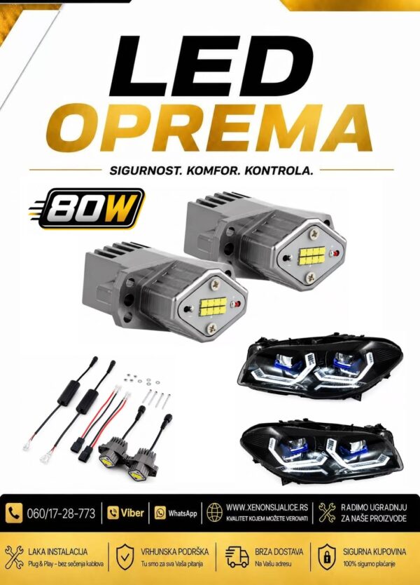 BMW ANGEL EYE LED SIJALICE ZA FABRICKE PRSTENOVE BELA BOJA 80W