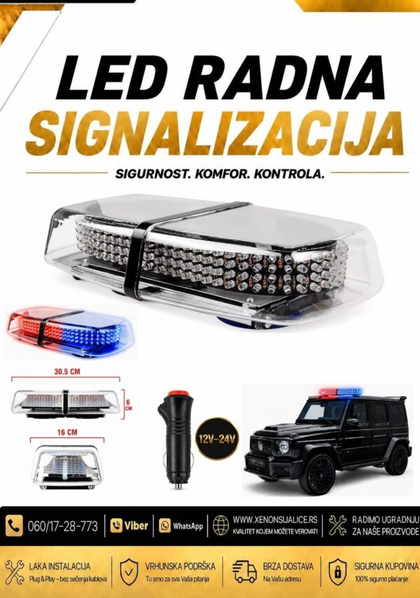 LED ROTACIJA NA MAGNET 30,5cm X 16cm CRVENO PLAVA 12v/24v