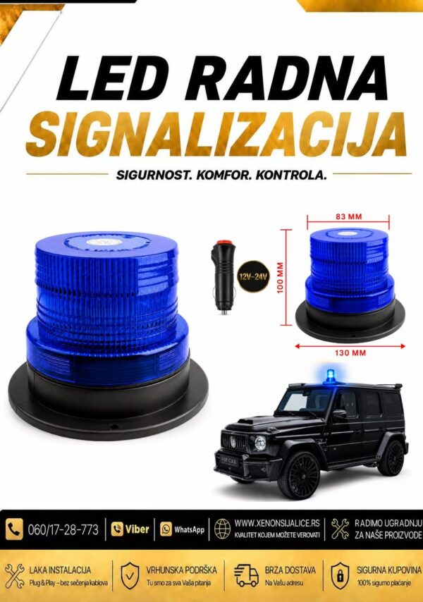 LED ROTACIJA NA MAGNET/SRAFLJENJE 100mm X 83mm PLAVA 12v/24v