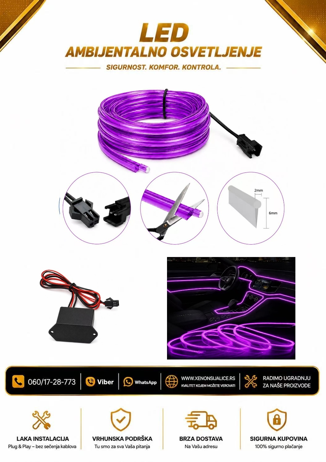LED AMBIJENTALNA TRAKA 2M LJUBICASTA