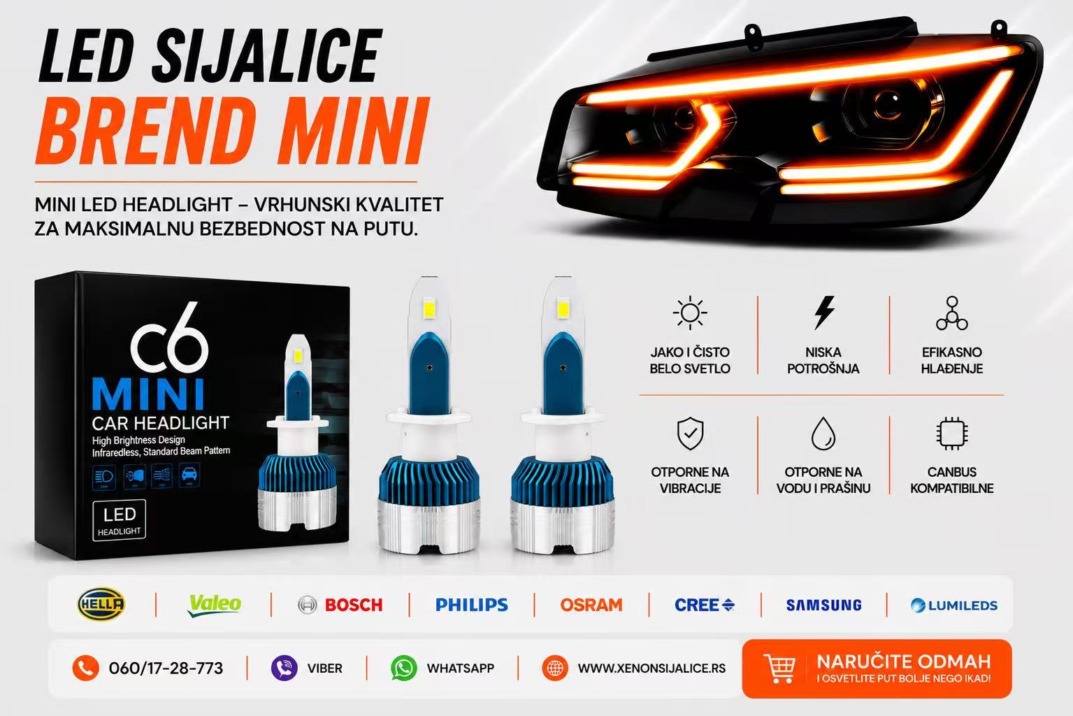 H1 LED SIJALICE MINI 6000 LUMENA CAN BUS 12V-24V