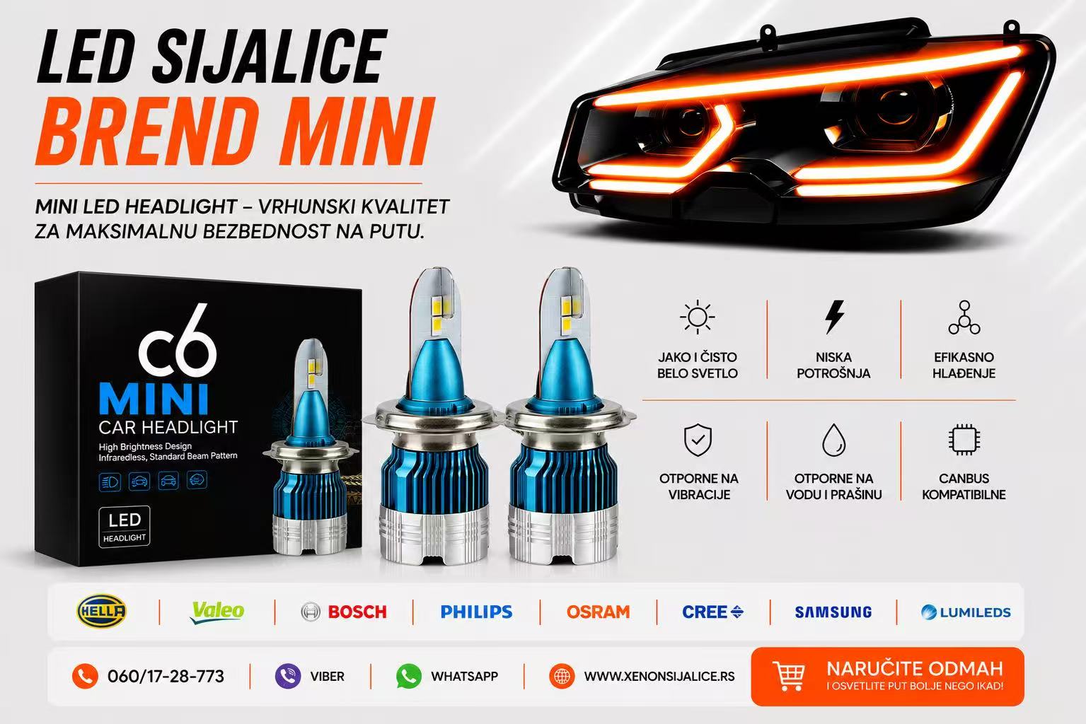 H4 BI LED SIJALICE MINI 6000 LUMENA CAN BUS 12V-24V