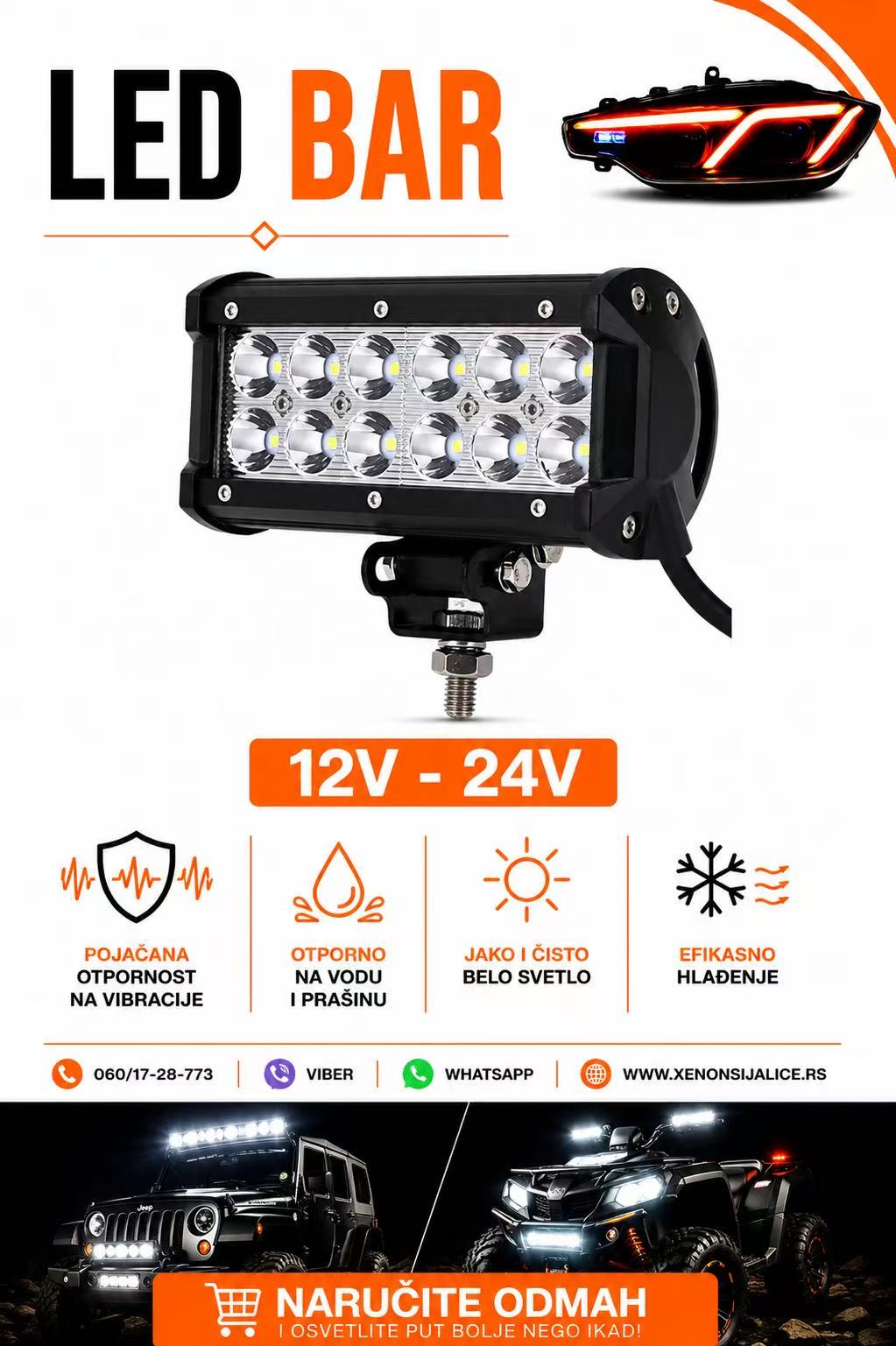 LED BAR 7'' 16CM 36W RADNI FAR WORKING LIGHT RADNO SVETLO