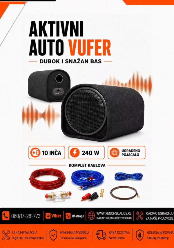 VUFER UNIVERZALNI SA AKTIVNIM POJACALOM 240W 10 INCA