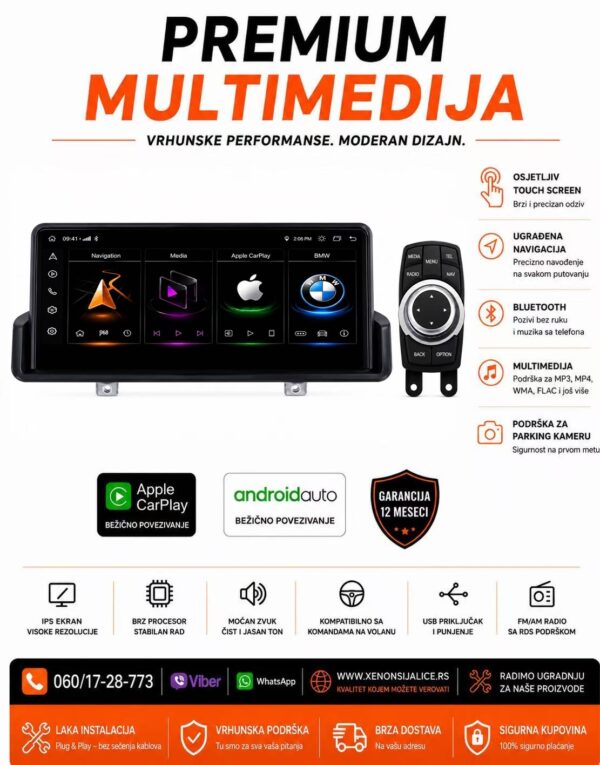 BMW 3 E90 E91 E92 ANDROID,CAR PLAY MULTIMEDIJA NAVIGACIJA TOUCH SCREEN 10 INCA