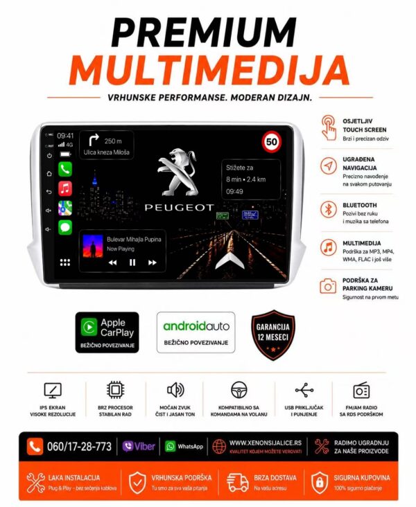 PEUGEOT 208,2008 MULTIMEDIJA ANDROID,CAR PLAY NAVIGACIJA TOUCH SCREEN 10 INCA