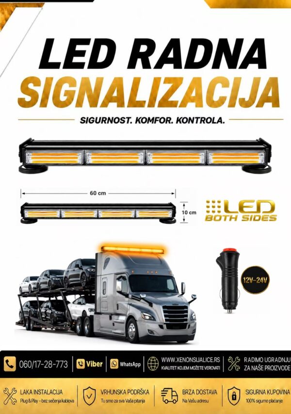 LED ROTACIJA NA MAGNET/SRAFLJENJE OBOSTRANA 60cm X 10cm ZUTA 12v/24v