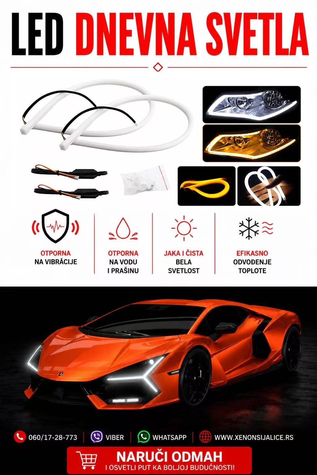 LED TRAKA ZA FAROVE DNEVNO SVETLO I ZMIGAVAC LED TUBA 60CM SET