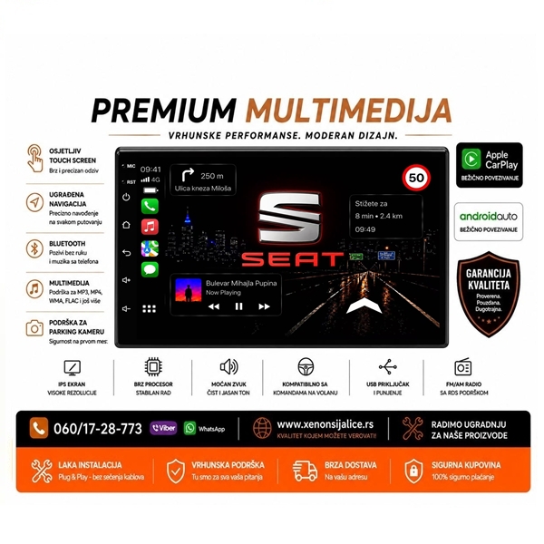 SEAT MULTIMEDIJA ANDROID,CAR PLAY NAVIGACIJA TOUCH SCREEN 7 INCA