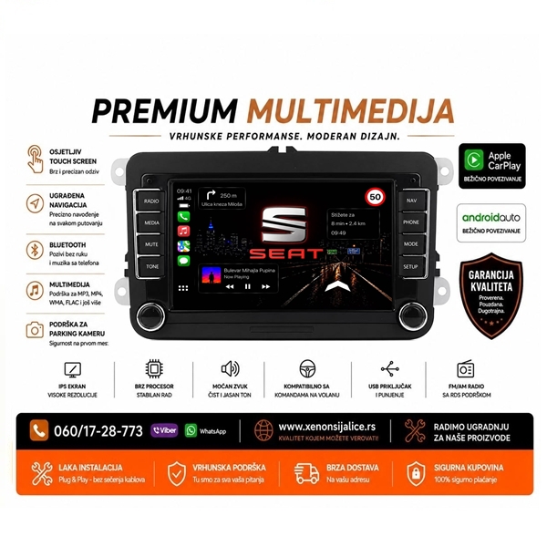 SEAT MULTIMEDIJA ANDROID,CAR PLAY NAVIGACIJA TOUCH SCREEN 7 INCA