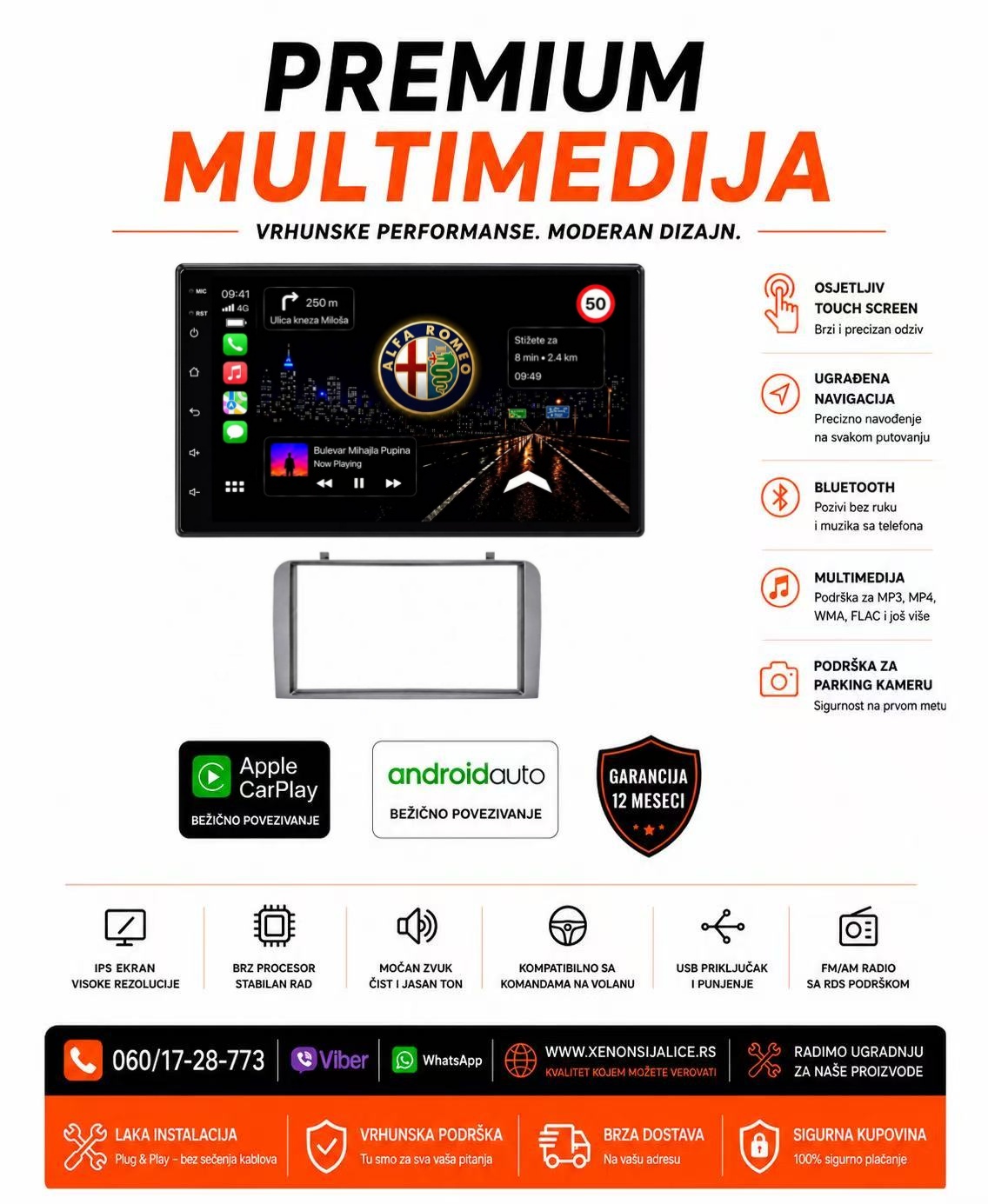 ALFA ROMEO 147,GT MULTIMEDIJA ANDROID,CAR PLAY NAVIGACIJA TOUCH SCREEN 7 INCA