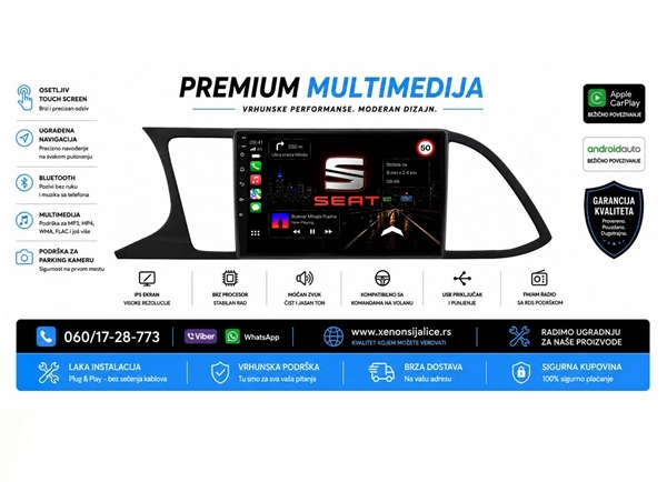 SEAT LEON NOVI TIP MULTIMEDIJA ANDROID,CAR PLAY NAVIGACIJA TOUCH SCREEN 10 INCA