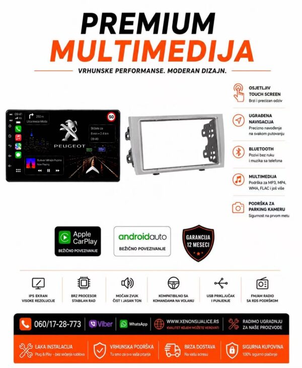 PEUGEOT 308,408,RCZ MULTIMEDIJA ANDROID,CAR PLAY NAVIGACIJA TOUCH SCREEN 7 INCA