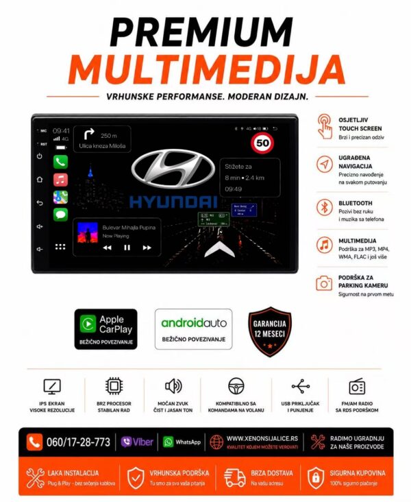 HYUNDAI MULTIMEDIJA ANDROID,CAR PLAY NAVIGACIJA TOUCH SCREEN 7 INCA