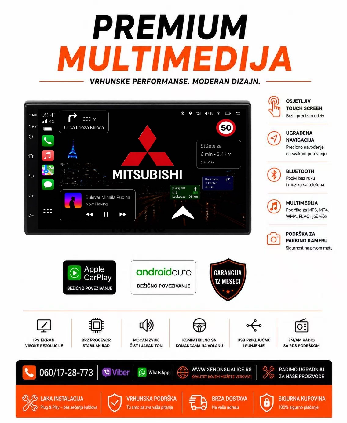 MITSUBISHI PAJERO MULTIMEDIJA ANDROID,CAR PLAY NAVIGACIJA TOUCH SCREEN 7 INCA