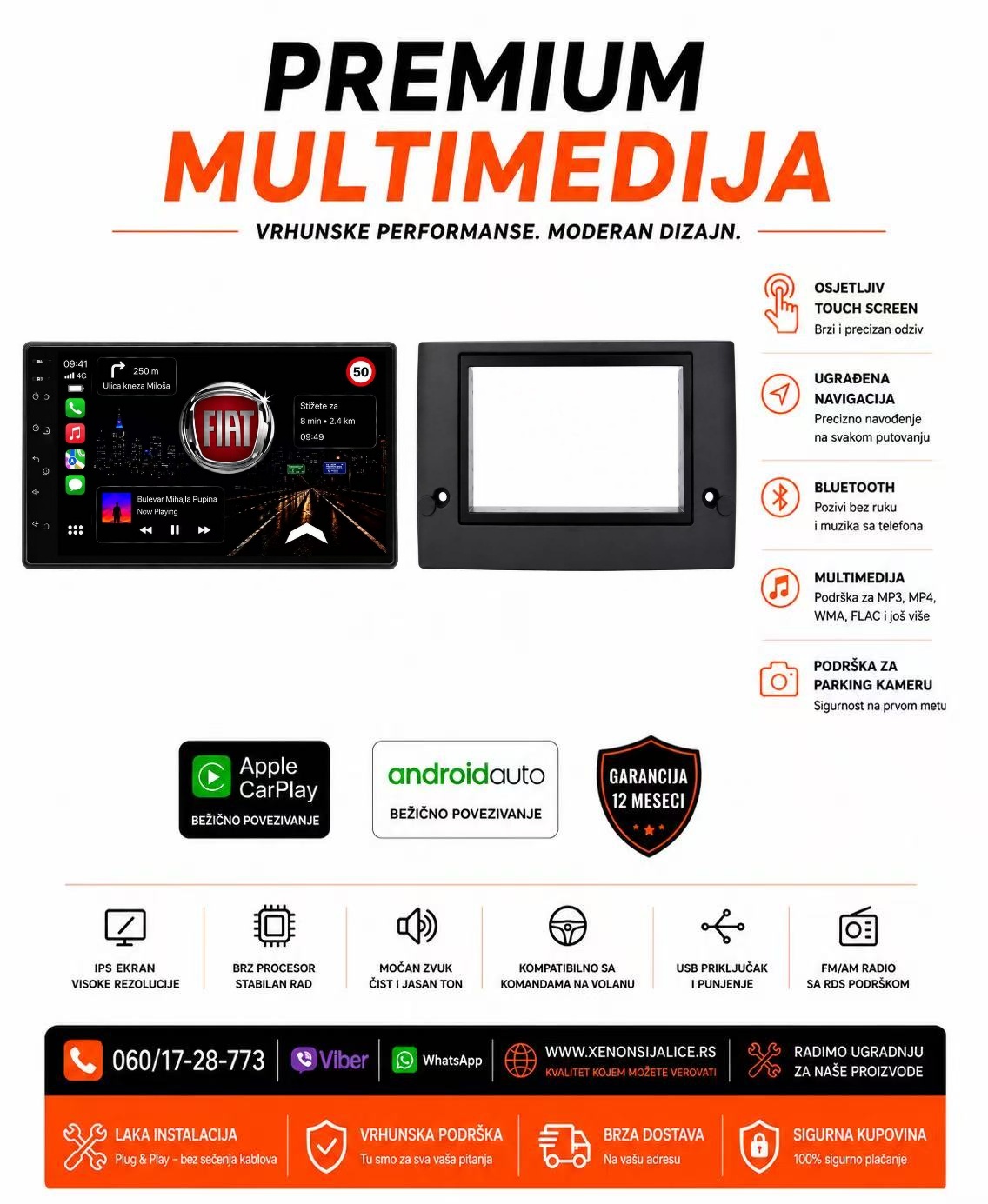 FIAT STILO MULTIMEDIJA ANDROID,CAR PLAY NAVIGACIJA TOUCH SCREEN 7 INCA