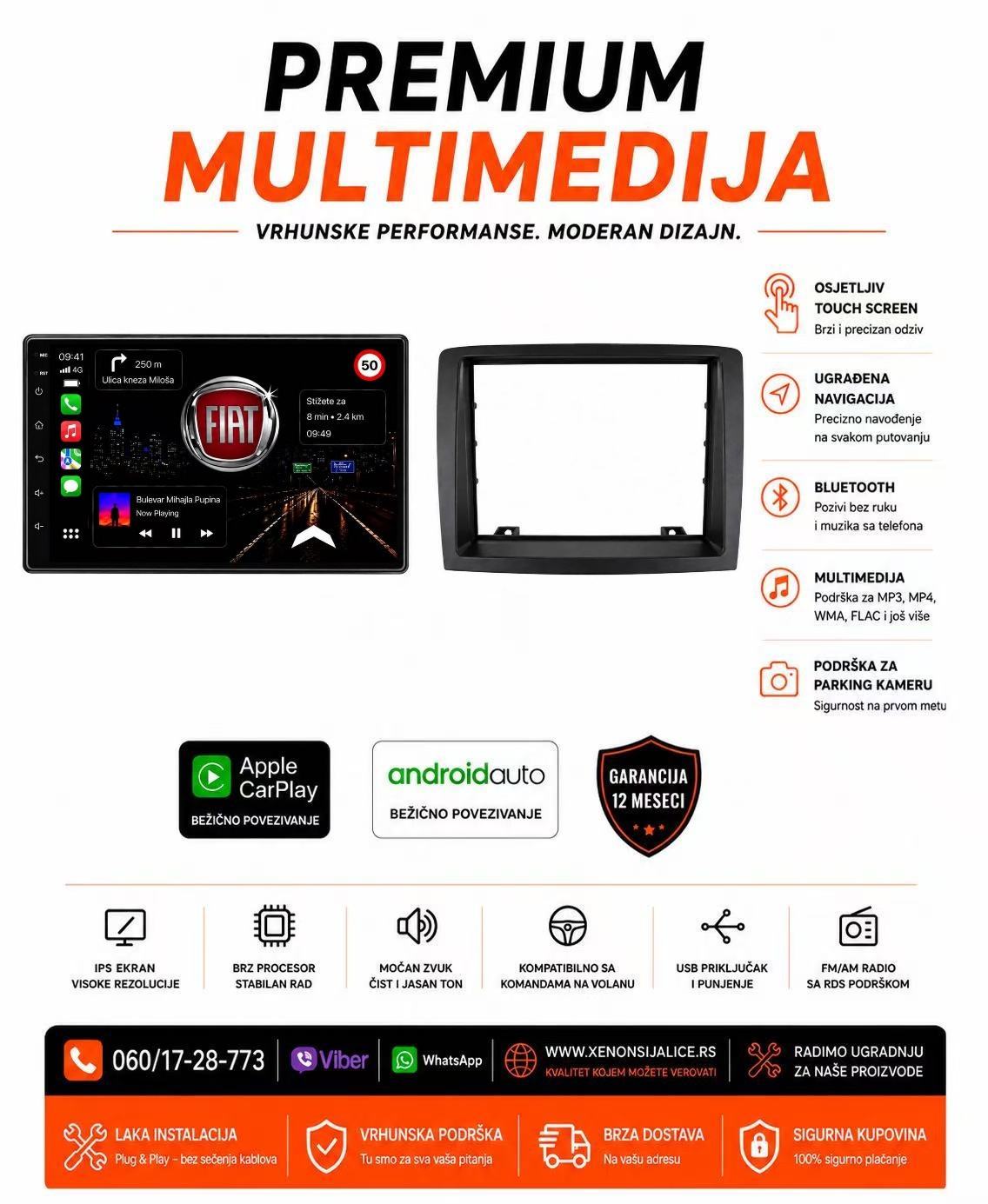 FIAT IDEA MULTIMEDIJA ANDROID,CAR PLAY NAVIGACIJA TOUCH SCREEN 7 INCA