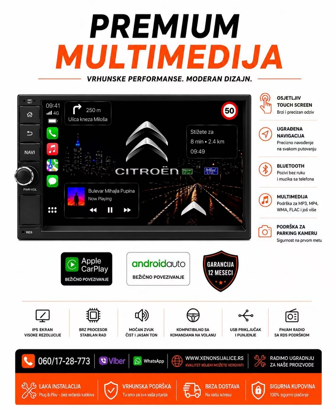 CITROEN C3,BERLINGO MULTIMEDIJA ANDROID,CAR PLAY NAVIGACIJA TOUCH SCREEN 7 INCA