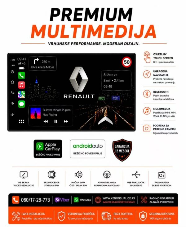 RENAULT LAGUNA,TRAFIC MULTIMEDIJA ANDROID,CAR PLAY NAVIGACIJA TOUCH SCREEN 7 INCA