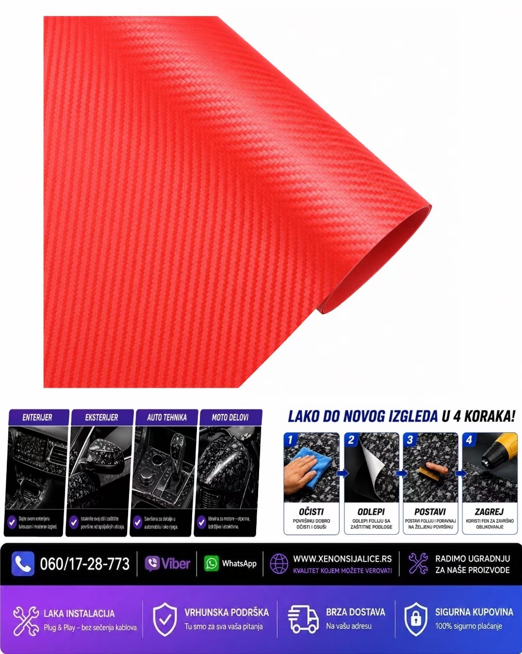 KARBON/CARBON FOLIJA 3D CRVENA