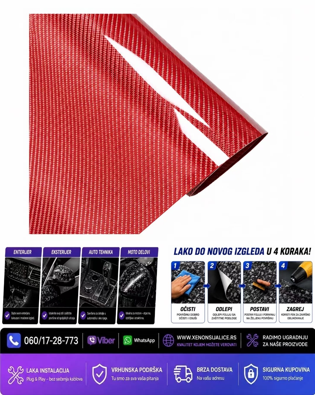 KARBON/CARBON FOLIJA 5D CRVENA