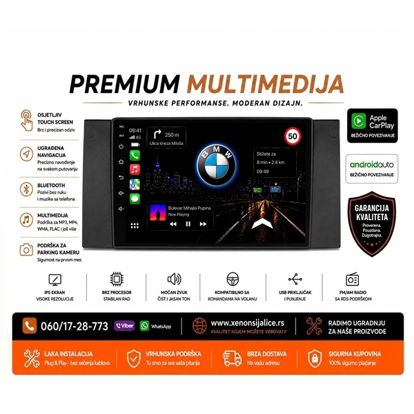 BMW 5 E39 7 E38 X5 E53 ANDROID,CAR PLAY MULTIMEDIJA NAVIGACIJA TOUCH SCREEN 10 INCA