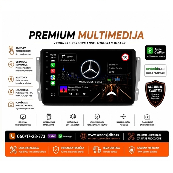 MERCEDES C KLASA MULTIMEDIJA ANDROID,CAR PLAY NAVIGACIJA TOUCH SCREEN 7 INCA