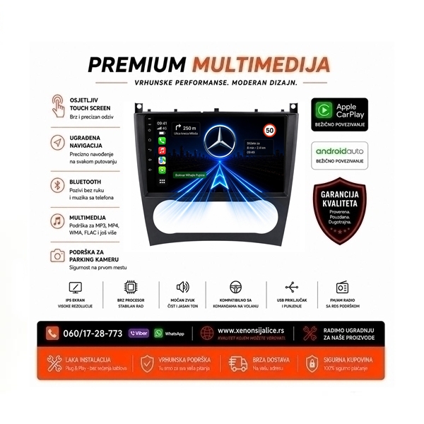 MERCEDES C KLASA MULTIMEDIJA ANDROID,CAR PLAY NAVIGACIJA TOUCH SCREEN 10 INCA