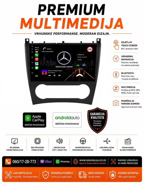 MERCEDES C KLASA MULTIMEDIJA ANDROID,CAR PLAY NAVIGACIJA TOUCH SCREEN 10 INCA