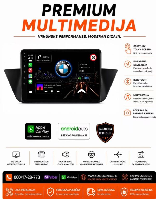BMW X1 ANDROID,CAR PLAY MULTIMEDIJA NAVIGACIJA TOUCH SCREEN 10 INCA