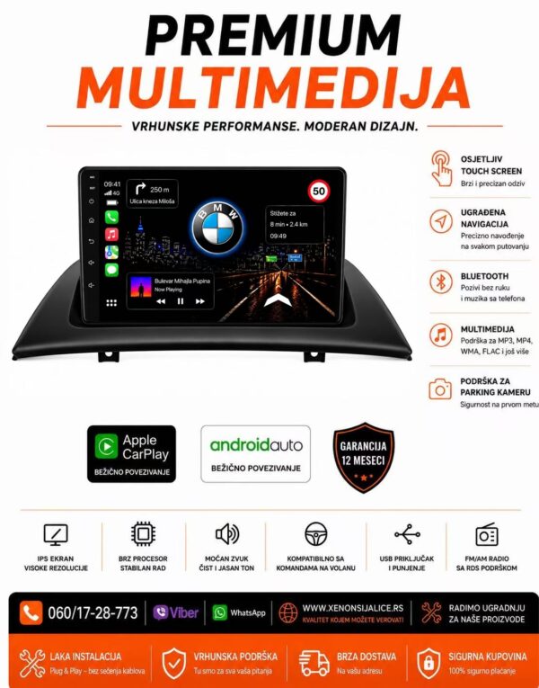 BMW X3 ANDROID,CAR PLAY MULTIMEDIJA NAVIGACIJA TOUCH SCREEN 10 INCA