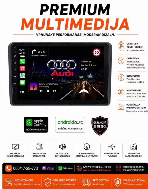 AUDI A3 ANDROID,CAR PLAY MULTIMEDIJA NAVIGACIJA TOUCH SCREEN 10 INCA