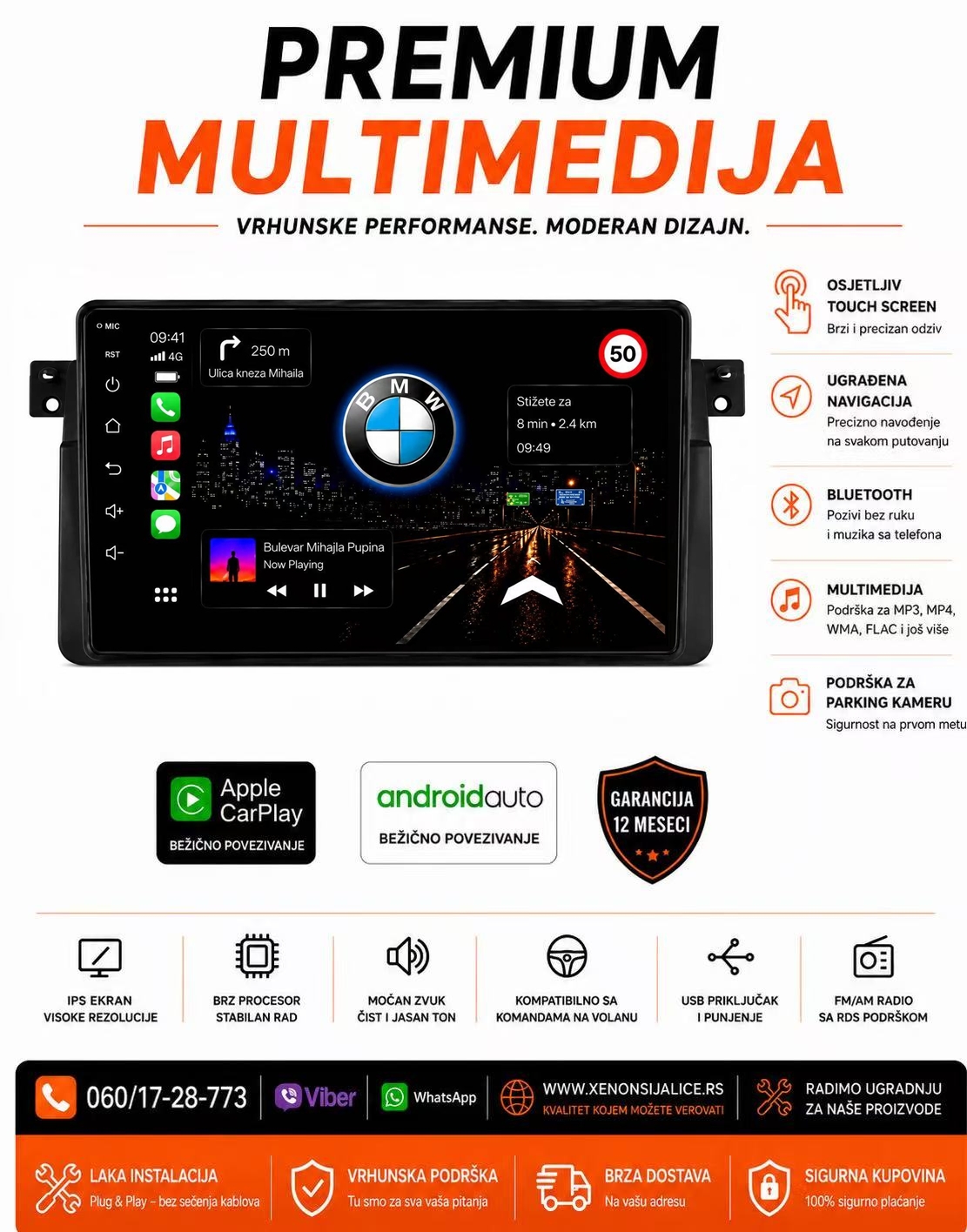 BMW 3 E46 ANDROID,CAR PLAY MULTIMEDIJA NAVIGACIJA TOUCH SCREEN 10 INCA