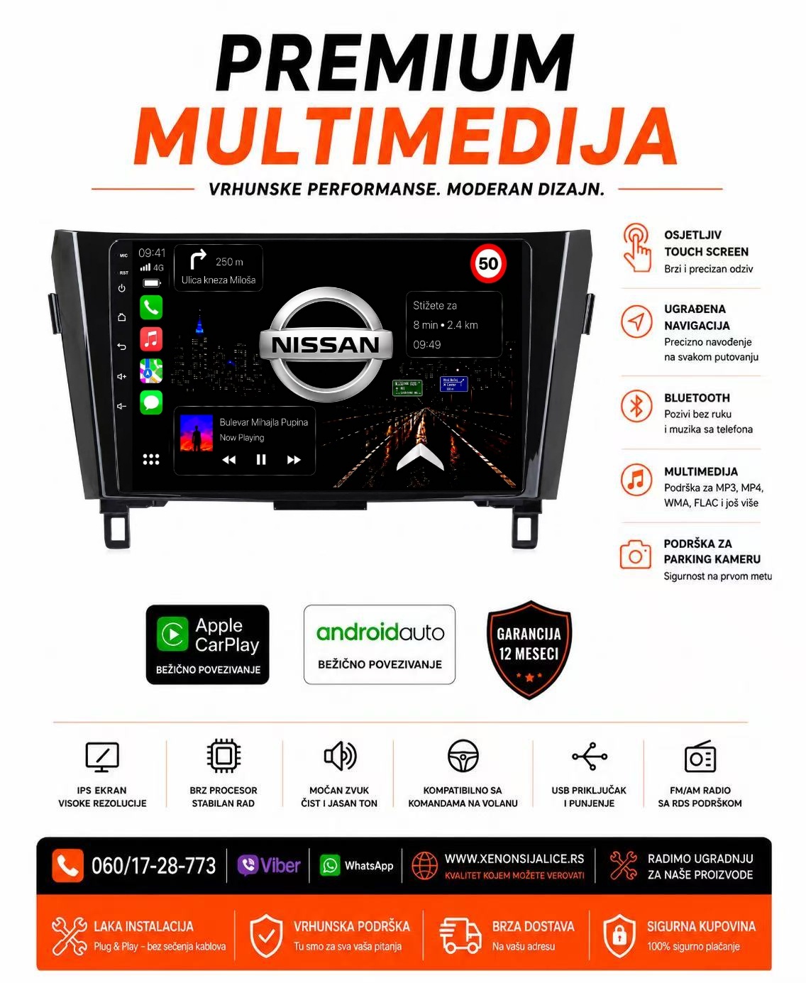 NISSAN QASHQAI NOVI TIP MULTIMEDIJA ANDROID,CAR PLAY NAVIGACIJA TOUCH SCREEN 10 INCA