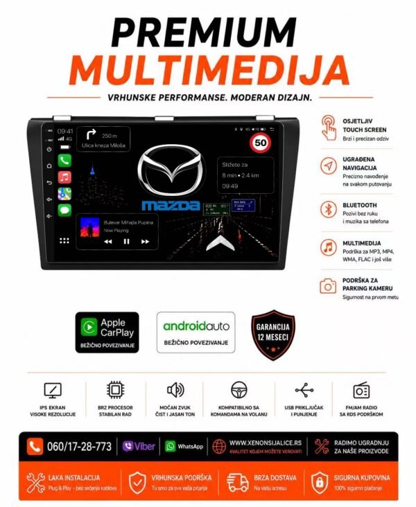 MAZDA 3 MULTIMEDIJA ANDROID,CAR PLAY NAVIGACIJA TOUCH SCREEN 10 INCA