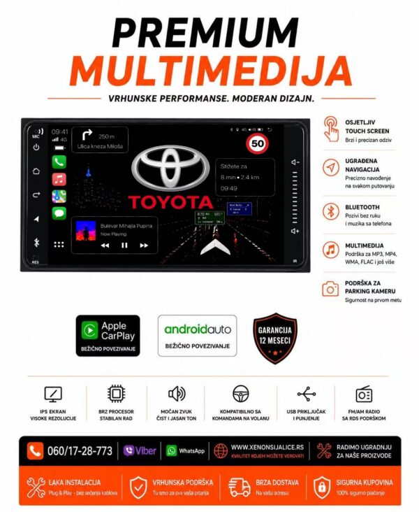 TOYOTA MULTIMEDIJA ANDROID,CAR PLAY NAVIGACIJA TOUCH SCREEN 7 INCA