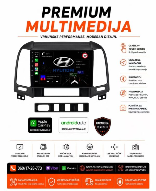 HYUNDAI SANTA FE MULTIMEDIJA ANDROID,CAR PLAY NAVIGACIJA TOUCH SCREEN 10 INCA