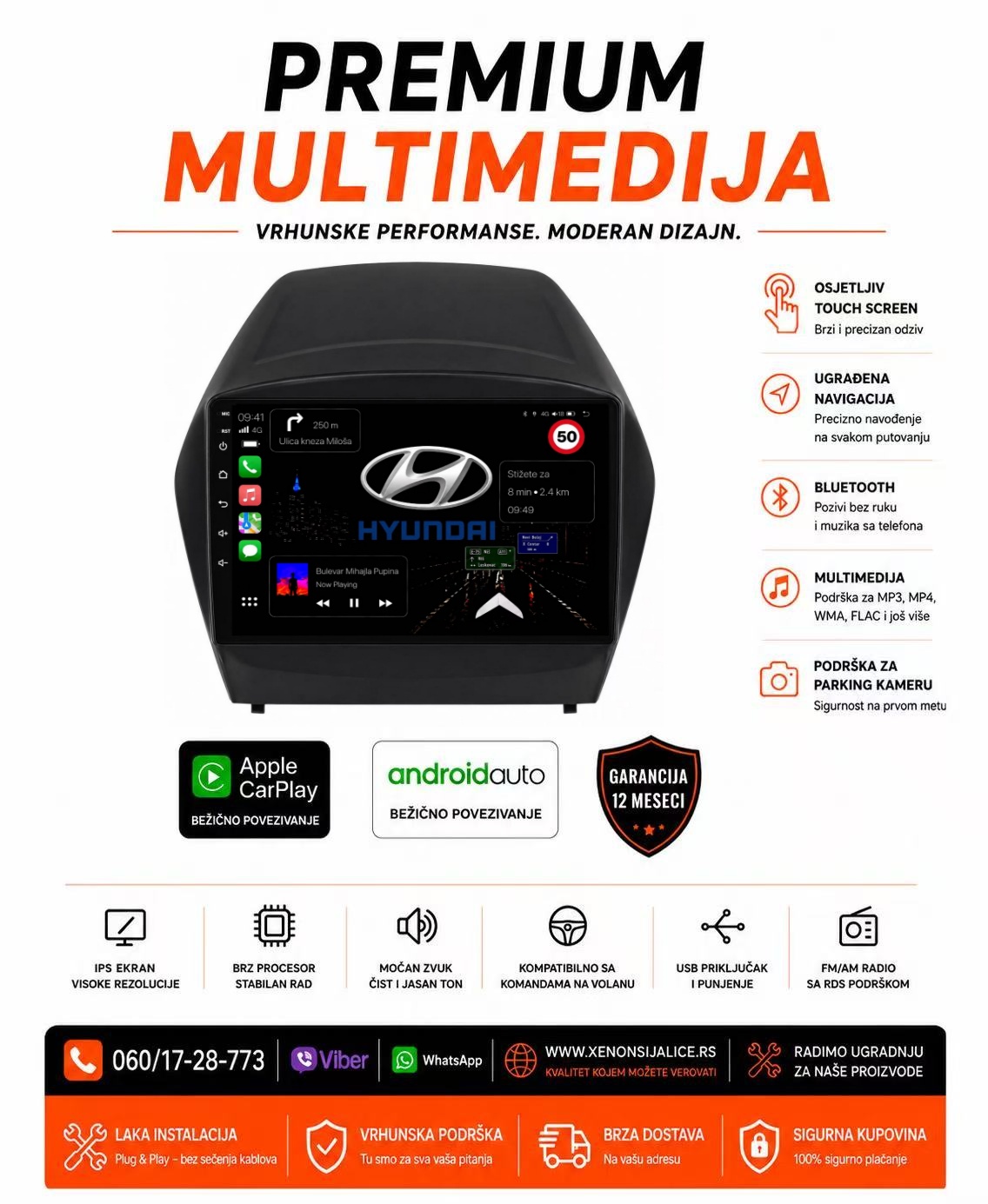 HYUNDAI TUCSON,IX35 MULTIMEDIJA ANDROID,CAR PLAY NAVIGACIJA TOUCH SCREEN 10 INCA