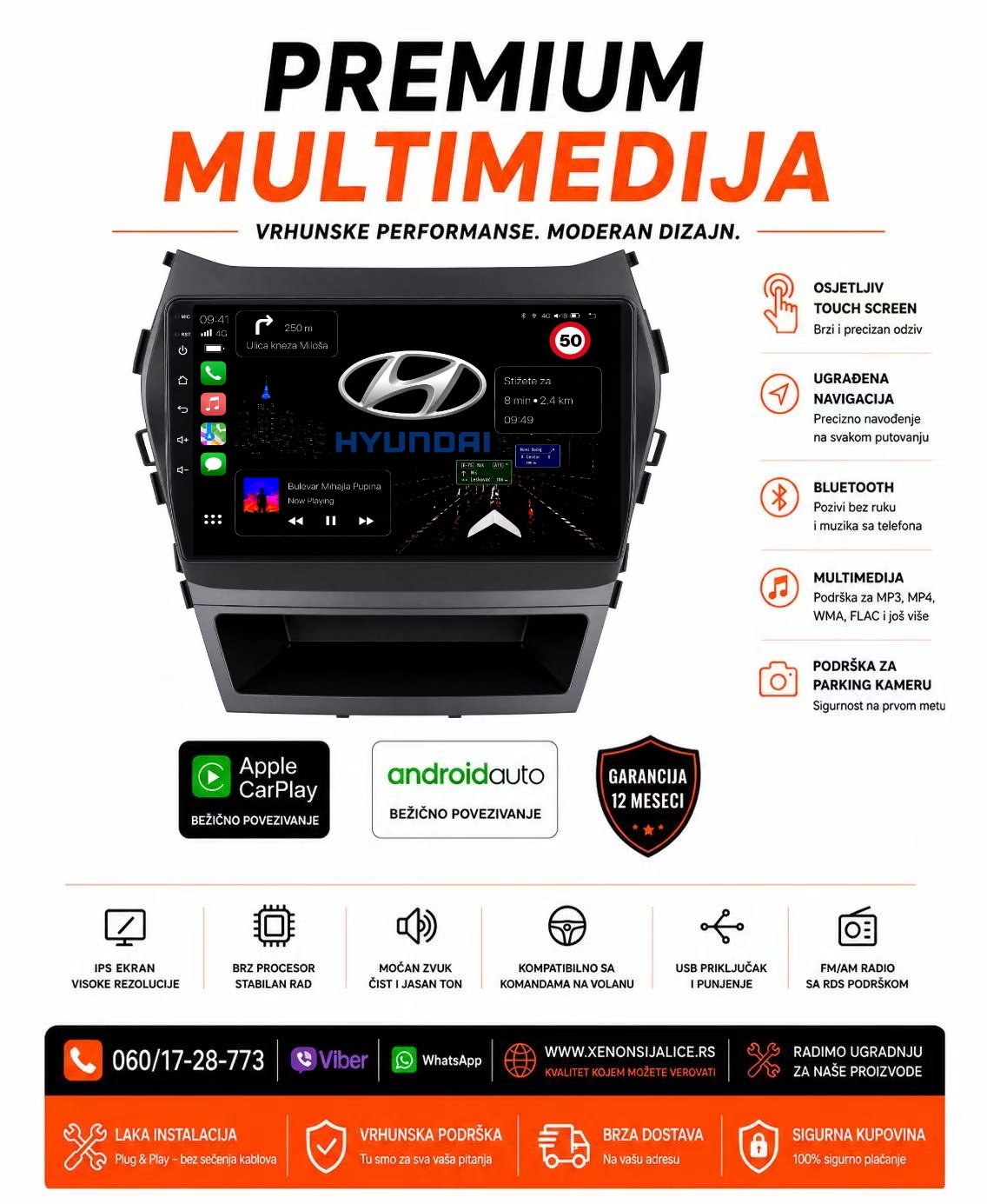 HYUNDAI SANTA FE,IX45 MULTIMEDIJA ANDROID,CAR PLAY NAVIGACIJA TOUCH SCREEN 10 INCA
