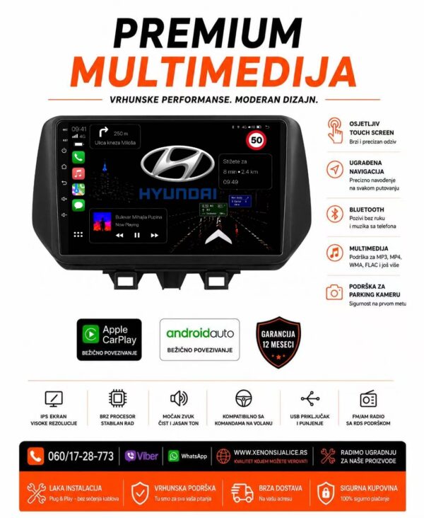 HYUNDAI TUCSON,SANTA FE NOVI TIP MULTIMEDIJA ANDROID,CAR PLAY NAVIGACIJA TOUCH SCREEN 10 INCA