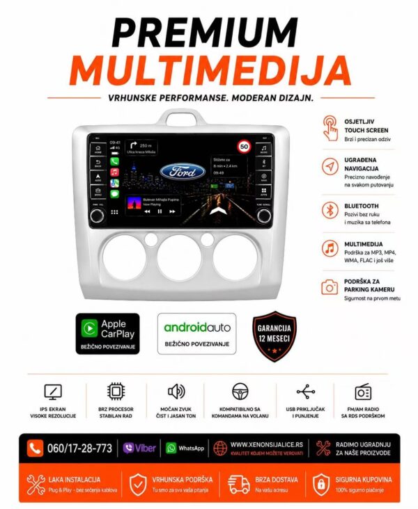 FORD FOCUS MANULENA KLIMA MULTIMEDIJA ANDROID,CAR PLAY NAVIGACIJA TOUCH SCREEN 10 INCA